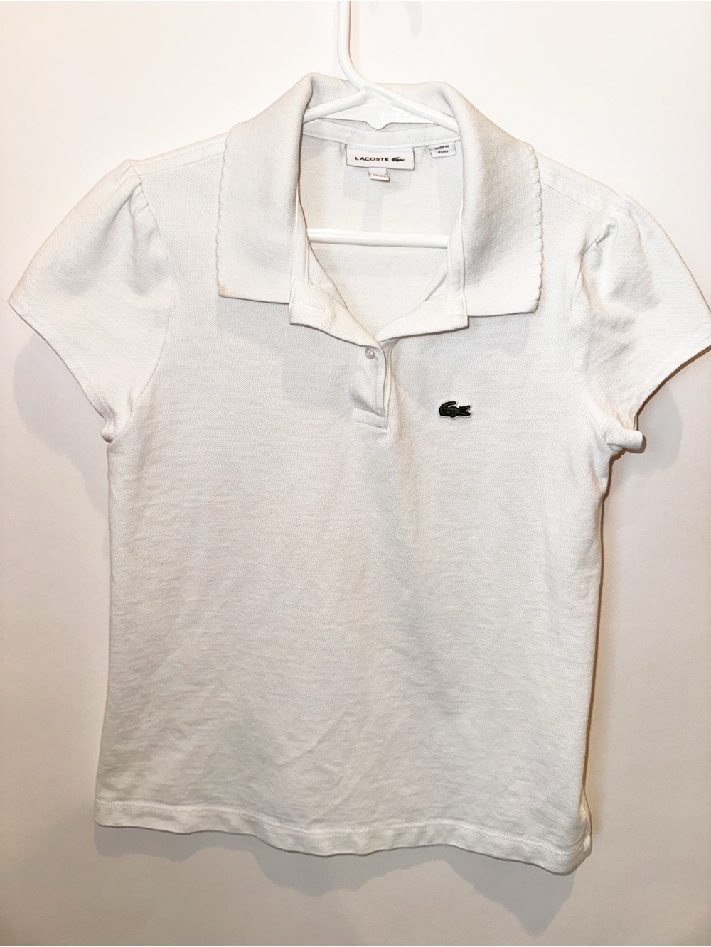 Lacoste White Girls' Short Sleeve Polo with Embroidered Croc